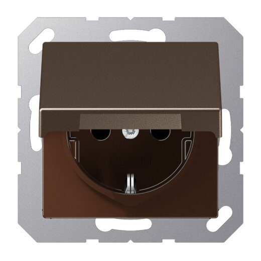 Jung SCHUKO Steckdose, 16 A 250 V ~, ohne Krallen, Klappdeckel, Thermoplast lackiert, Serie A, mokka A1520NBFKLMO