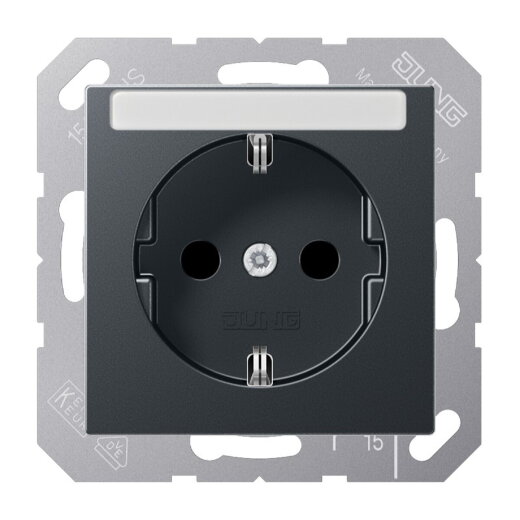 Jung SCHUKO Steckdose, 16 A 250 V ~, mit Schriftfeld, Thermoplast lackiert, Serie A, anthrazit matt A1520BFNAANM