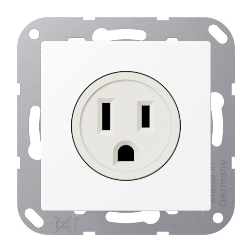 Jung Steckdose, US-Norm NEMA, 15 A 125 V ~, Schraubklemmen, ohne Krallen, Thermoplast lackiert, Serie A, schneeweiß matt A521-15WWM