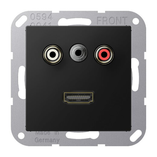 Jung Multimedia-Anschlusssystem Cinch Audio / Miniklinke 3,5 mm / HDMI, Serie A, graphitschwarz matt MAA1082SWM