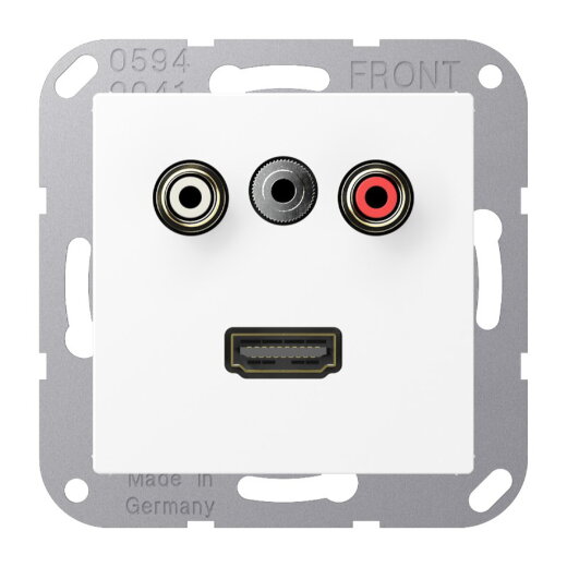 Jung Multimedia-Anschlusssystem Cinch Audio / Miniklinke 3,5 mm / HDMI, Serie A, schneeweiß matt MAA1082WWM