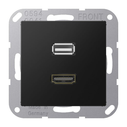 Jung Multimedia-Anschlusssystem HDMI / USB 2.0, Serie A, graphitschwarz matt MAA1163SWM