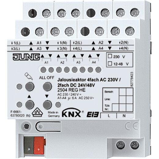 Jung KNX Jalousieaktor 4fach AC 110-230 V, 2fach DC 12-48 V 2504REGHE
