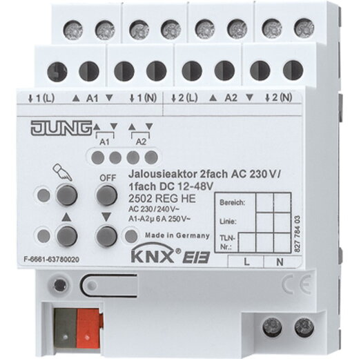 Jung KNX Jalousieaktor 2fach AC 110-230 V, 1fach DC 12-48 V 2502REGHE