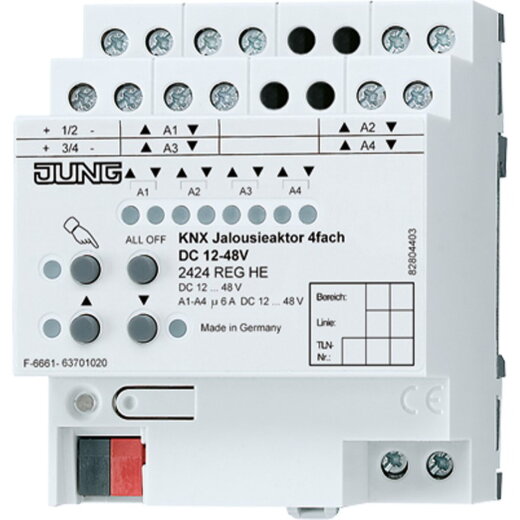 Jung KNX Jalousieaktor 4fach DC 12-48 V, 4 TE 2424REGHE