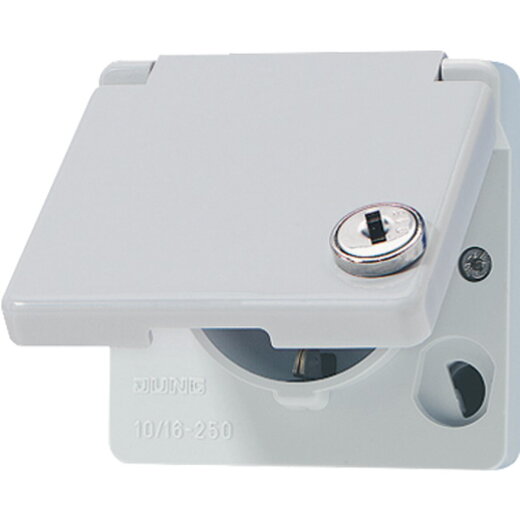 Jung Oberteil für SCHUKO®-Steckdosen , mit Sicherheitsschloss, WG 600, grau 620WSLOT