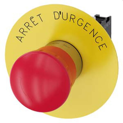 Siemens Not-Halt-Pilzdrucktaster 22mm rund rot mit Beschriftung 1OE 3SU1150-1HB20-1CJ0